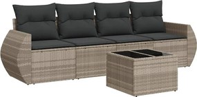 vidaXL 5 részes világosszürke polyrattan kerti ülőgarnitúra párnákkal