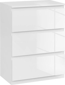 HOMCOM 3 Fiókos Fiókos Szekrény Modern Hálószobába Anti-tip Tervezéssel, Nappali és Előszoba Számára 55x34x75 cm Fényes Fehér | Aosom