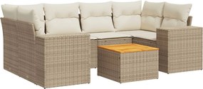 vidaXL 7 részes bézs polyrattan kerti ülőgarnitúra párnákkal
