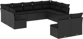 vidaXL 11 részes fekete polyrattan kerti ülőgarnitúra párnákkal