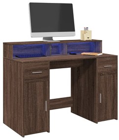 barna tölgy színű szerelt fa íróasztal LED-ekkel 120x55x91 cm