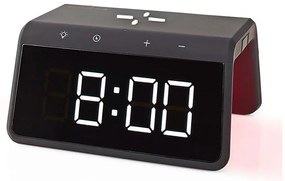 Nedis WCACQ30BK - Ébresztőóra LCD-vel és 15W/5V vezeték nélküli töltővel, fekete