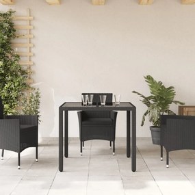fekete polyrattan üveglapos kerti asztal 90 x 90 x 75 cm