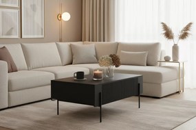 Malmi dohányzóasztal fiókokkal 100 cm - fekete matt / fekete lábak