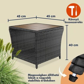 ROCCO polyrattan oldalasztal akácfával, 40x45x45cm, barna/szürke Casaria