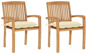 2 db tömör tíkfa kerti szék krémfehér párnával