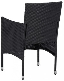 3 részes fekete polyrattan és üveg kerti étkezőgarnitúra