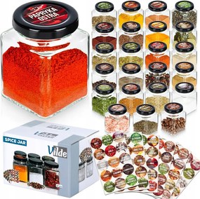 24x Fűszertartók konyhai üveg tégelyek befőttes üvegek címkék