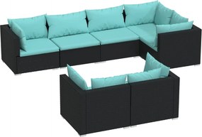 vidaXL 7 részes fekete polyrattan kerti ülőgarnitúra párnákkal