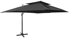 fekete konzolos kerti napernyő dupla tetejjel 400 x 300 cm