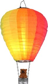 Globo 36138 Solar lámpa, hőlégballon, műanyag ezüstszínű, műanyag barna, textil színű, fém fekete matt, nyomógombos, tűz hatású, AA 600mAh 3V elemmel, IP44, ø: 270mm, M: 440mm, tartozék: 24x LED 0.06W 3V, 1800K