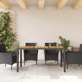 fekete polyrattan kerti asztal akácfa lappal 150 x 90 x 75 cm