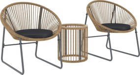 Outsunny 3 darabos kültéri kertibútor szett 2 székkel és üveg tetejű rattan asztallal párnákkal erkélyre, teraszra - Aosom