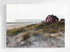 Vászonkép Canvas Piros Házikó Skandináv Tengerpart Dánia Fanø 100x75