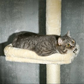 PawHut Magasságban Állítható Macskafája 230–260 cm-ig Játék Torony Macskáknak, Kaparóoszlop 4 Szinten Plüss Bézs Belsővel | Aosom