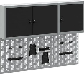 vidaXL Szerszámos szekrény készlet zárral 5 pcs Fekete Porszórt acél