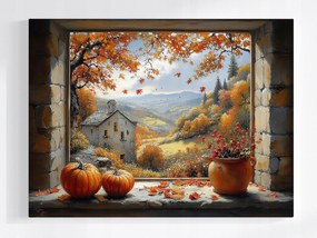 Poszter Ablak Terasz Kilátás Ősz Táj Hegyek Ház 80x60
