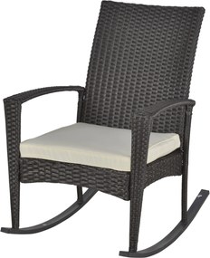 Outsunny Hinta Szék, Ringató Karosszék Kerti Szék Párnával, Polyrattan+Fém, Barna+Krém, 66 x 88 x 98 cm | Aosom