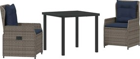 vidaXL Kert étkező szett 3 pcs Szürke Poli rattan