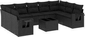 vidaXL 10 részes fekete polyrattan kerti ülőgarnitúra párnákkal