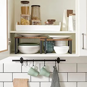 Fűszertartó, 2 darab szekrény polc rendező szett, fekete és rusztikus barna