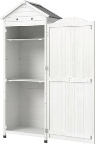 Outsunny magas fenyő kerti tárolószekrény állítható polcokkal, mágneses ajtóval és horganyzott tetővel, 85 x 58 x 213 cm — fehér | Aosom