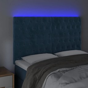 sötétkék bársony LED-es fejtámla 160x7x118/128 cm