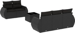 vidaXL 6 részes fekete polyrattan kerti ülőgarnitúra párnákkal