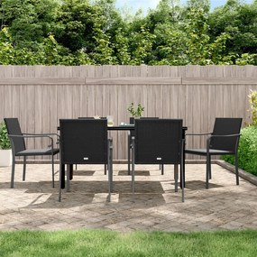 7 részes polyrattan és acél kerti étkezőgarnitúra párnával