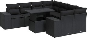 vidaXL 9 részes fekete polyrattan kerti ülőgarnitúra párnákkal