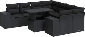 vidaXL 9 részes fekete polyrattan kerti ülőgarnitúra párnákkal