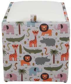 Kocka puff tárolóval állat mintás-bézs N