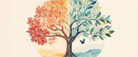 Kép – Duális fa pillangóval (120x50 cm)