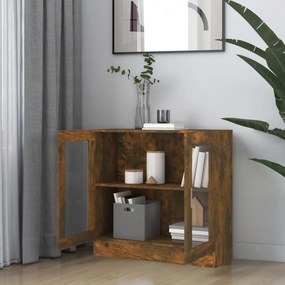 füstös tölgy színű szerelt fa vitrinszekrény 82,5x30,5x80 cm