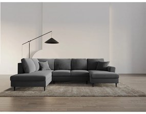 Világosszürke bársony kinyitható tárolóhelyes sarokkanapé (bal oldali-U alakú) Kyoto – Cosmopolitan Design