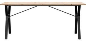 Tömör fenyőfa és acél étkezőasztal Y-vázzal 180x90x75 cm