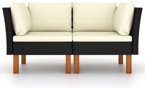 vidaXL 2 db polyrattan és tömör eukaliptuszfa sarokkanapé