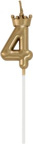 Arany Champagne Crown 4-es számgyertya, tortagyertya 6 cm