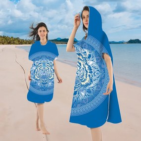 Strandkészlet TIGER – Fürdőlepedő 100×180 cm és poncsó 80×145 cm, kék