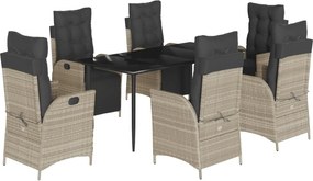 vidaXL 7 részes világosszürke polyrattan kerti étkezőszett párnával