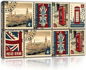 Vászonkép 60x40 London Kollázs Big Ben szimbólumokkal és piros fülkével Retro stílusban