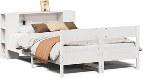 vidaXL fehér tömör fenyőfa könyvespolcos ágy matrac nélkül 140x200 cm