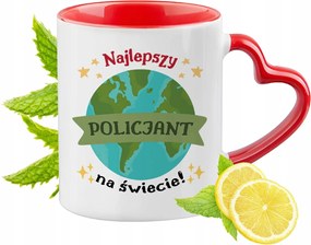 Piros bögre szív alakú füllel Rendőrnek Ajándék