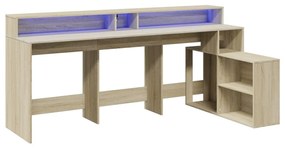 sonoma tölgy színű szerelt fa íróasztal LED-ekkel 200x104x91 cm