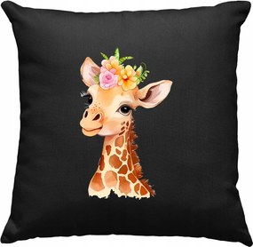 Bájos zsiráf párna virágokkal, fekete