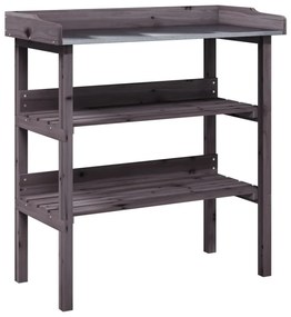 szürke tömör fenyőfa növénytartó asztal polcokkal 78x38x82,5 cm
