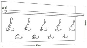 Mazzoni FINLO Fehér Matt/Fekete Matt akasztók - MODERN FALI FOGAS POLCCAL ELŐSZOBÁBA 90 és 70 cm