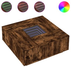 Tölgy színű végtelen hatású LED-es dohányzóasztal 100x100x40 cm
