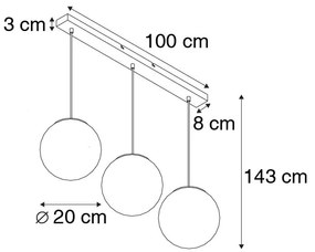 Art Deco függőlámpa fekete aranyszínű üveggel, hosszúkás, 3 lámpás - Pallon