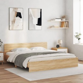 sonoma tölgy színű ágykeret fejtámlával és LED-del 180 x 200 cm